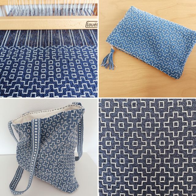 weefwerk in blauw met witte accenten